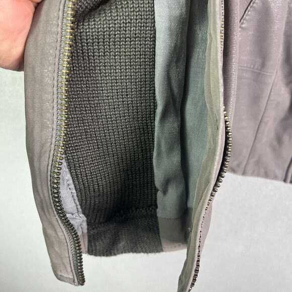Free People Faux Vegan Leather Moto Jacket 6 Gray Wool Blend Crop Zip Sleeves - Picture 5 of 10